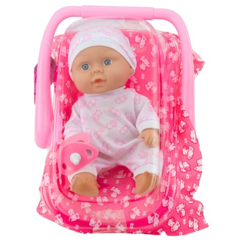 LEAN Toys Lalka Bobas W Nosidełku Piżamka Czapeczka Smoczek Różowe