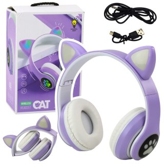 Słuchawki Bezprzewodowe Dla Dzieci Nauszne Bluetooth Kocie Uszy Fioletowe