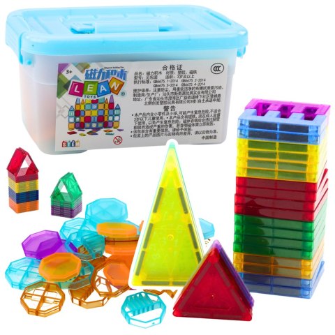 LEAN Toys Zestaw Klocki Magnetyczne W Walizce Kolorowe 57 El