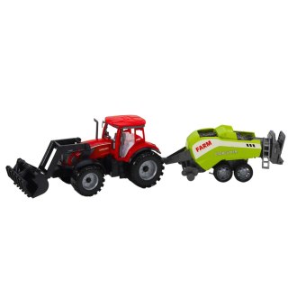 LEAN Toys Zestaw Traktor Z Ładowaczem i Prasą Rolniczą Czerwony