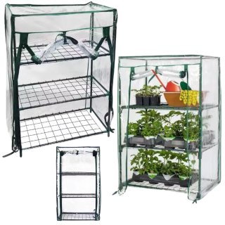 LEAN Mini Szklarnia Balkonowa Ogrodowa 3 Półki Metalowe Folia PVC 46 x 24 x 80cm