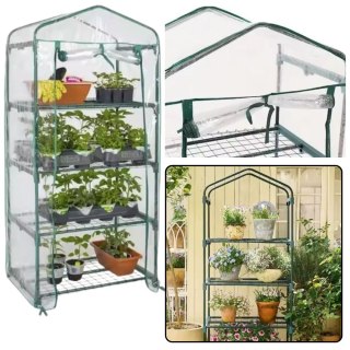 LEAN Mini Szklarnia Balkonowa Ogrodowa 4 Półki Metalowe Folia PVC 69 x 49 x 157cm