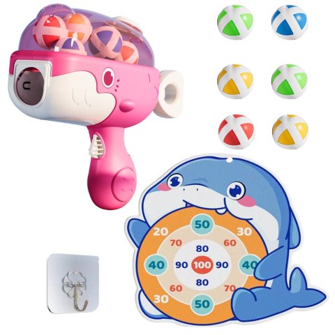 LEAN Toys Pistolet Na Kulki Z Rzepem Tarcza Materiałowa Wieloryb Różowy
