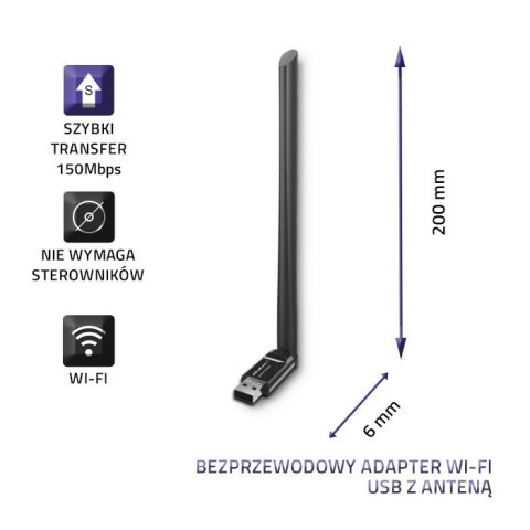 Adapter Wi-Fi USB z anteną bezprzewodowy Qoltec Adapter Wi-Fi USB z anteną bezprzewodowy Qoltec