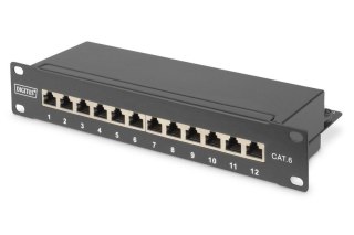 Patch panel 10" 12 portów, kat.6, S/FTP, 1U, wspornik kablowy, czarny (kompletny) Digitus
