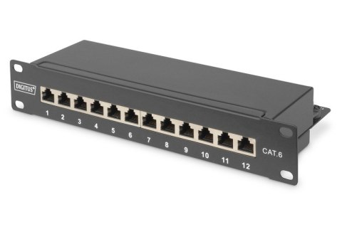 Patch panel 10" 12 portów, kat.6, S/FTP, 1U, wspornik kablowy, czarny (kompletny) Digitus