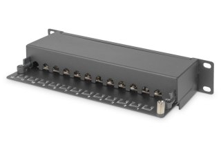 Patch panel 10" 12 portów, kat.6, S/FTP, 1U, wspornik kablowy, czarny (kompletny) Digitus