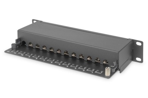 Patch panel 10" 12 portów, kat.6, S/FTP, 1U, wspornik kablowy, czarny (kompletny) Digitus