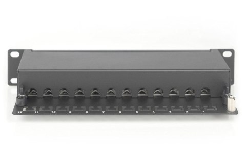Patch panel 10" 12 portów, kat.6, S/FTP, 1U, wspornik kablowy, czarny (kompletny) Digitus