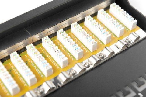 Patch panel 10" 12 portów, kat.6, S/FTP, 1U, wspornik kablowy, czarny (kompletny) Digitus