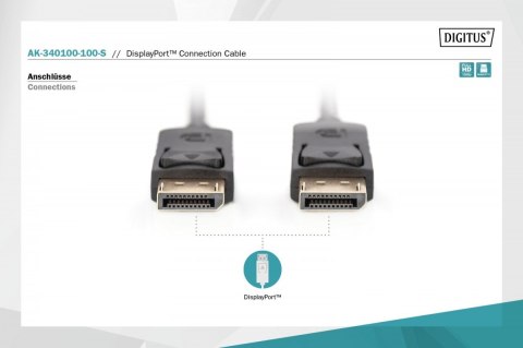 Kabel połączeniowy DisplayPort z zatrzaskami 1080p 60Hz FHD Typ DP/DP M/M 10m Czarny Digitus