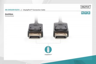 Kabel połączeniowy DisplayPort z zatrzaskami 4K 60Hz UHD Typ DP/DP M/M czarny 1m Digitus
