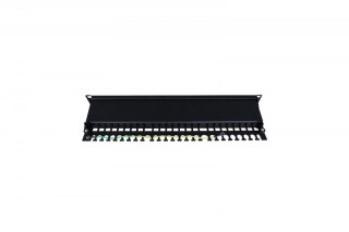 Panel krosowy (patch panel) 19'' 24x RJ45, kat.6, ekranowany, LSA poziom, prowadnica kabli, pola opisowe, 1U, czarny (kompletny) Digitus