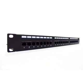 Patch panel 19" 24 porty, kat.6, U/UTP, 1U, wspornik kablowy, czarny (kompletny) Digitus