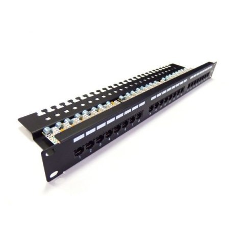 Patch panel 19" 24 porty, kat.6, U/UTP, 1U, wspornik kablowy, czarny (kompletny) Digitus
