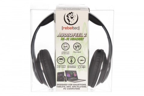 Słuchawki stereo z mikrofonem, 4pin mini jack AUDIOFEEL2 BLACK Rebeltec