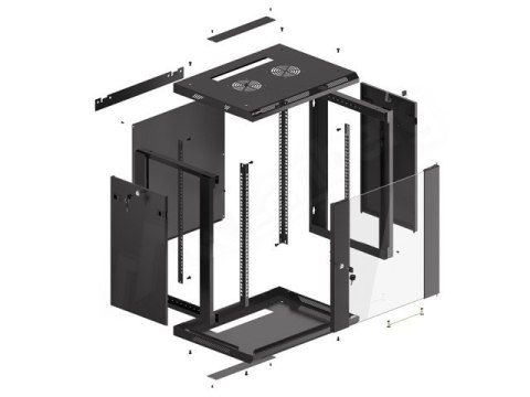 Szafa instalacyjna wisząca 19 12U 600X450mm czarna (drzwi szklane) Lanberg