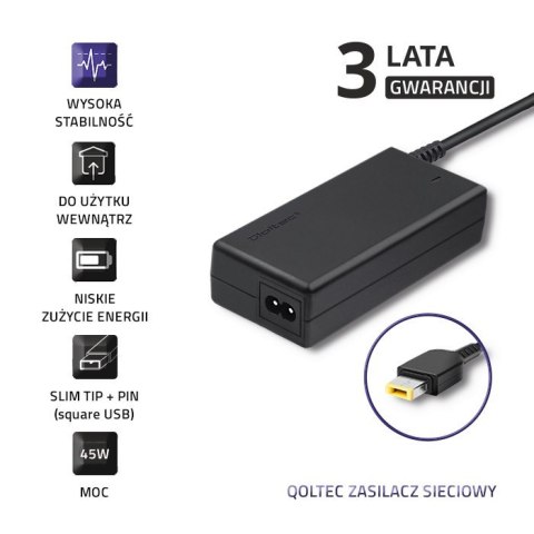 Zasilacz do Lenovo 45W | 20V | 2.25A | Slim Tip + pin Qoltec