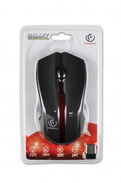 Bezprzewodowa mysz optyczna, GALAXY Black/red, powierzchnia gumowana Rebeltec Bezprzewodowa mysz optyczna, GALAXY Black/red, powierzchnia gumowana Rebeltec