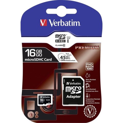 Karta Micro SDHC 16GB Class10 UHS-I + Adapter Verbatim Karta Micro SDHC 16GB Class10 UHS-I + Adapter Verbatim
