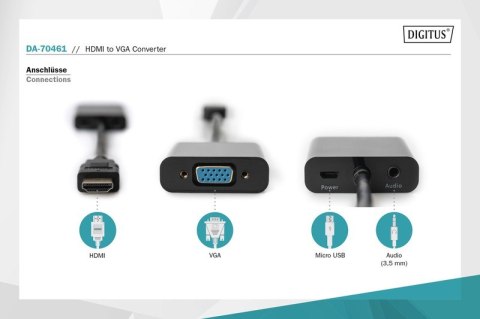 Konwerter/adapter audio-video HDMI do VGA, 1080p FHD, z audio 3.5mm MiniJack Digitus
