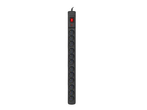 Listwa przeciwprzepięciowa M12/16A Rack 19'' 2.5m czarna (12 gniazd) do montażu pionowego Armac