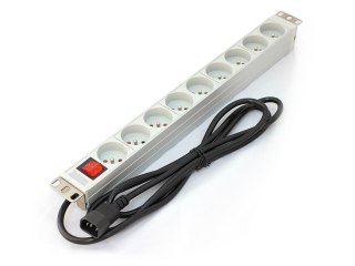 Listwa zasilająca PDU 19" RACK 9xTyp E, 2m 1xC14, 10A, wł./wył., aluminiowa Digitus