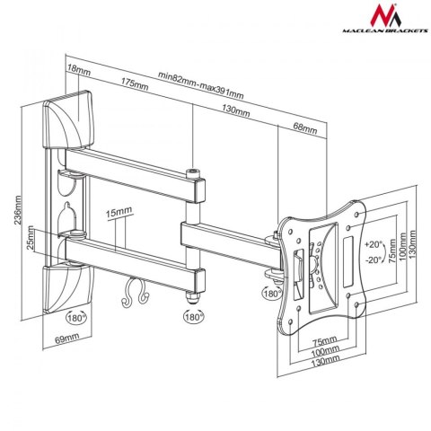 Uchwyt do telewizora lub monitora 13-27" 15 kg uniwersalny MC-719 czarny max vesa 100x100 Maclean