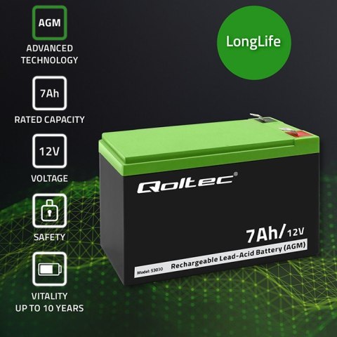 Akumulator żelowy | 12V | 7Ah | max.72A | AGM Qoltec Akumulator żelowy | 12V | 7Ah | max.72A | AGM Qoltec