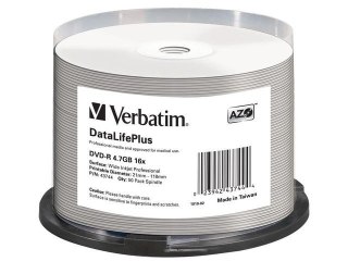 DVD-R 16x 4.7GB 50P CB Printable AZO DL+ NO ID Verbatim