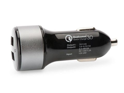 Ładowarka samochodowa Qualcomm Quick Charge 3.0, 2xUSB (3A/2.4A), czarno-srebrna EDNET Ładowarka samochodowa Qualcomm Quick Charge 3.0, 2xUSB (3A/2.4A), czarno-srebrna EDNET