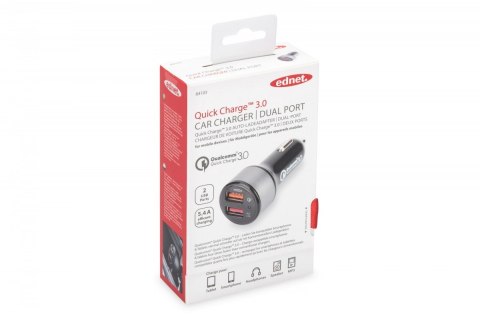 Ładowarka samochodowa Qualcomm Quick Charge 3.0, 2xUSB (3A/2.4A), czarno-srebrna EDNET Ładowarka samochodowa Qualcomm Quick Charge 3.0, 2xUSB (3A/2.4A), czarno-srebrna EDNET