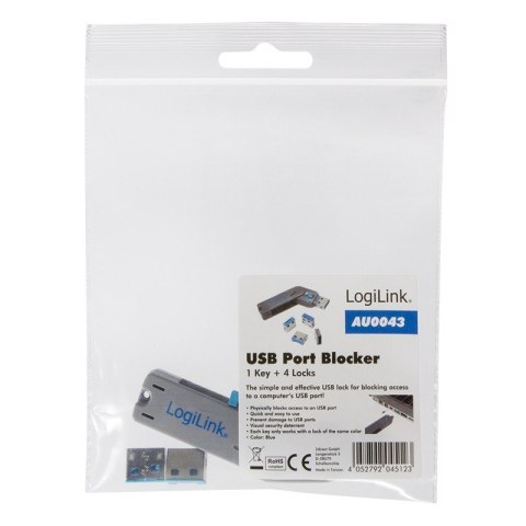 Blokada portów USB 4szt. z kluczem LogiLink Blokada portów USB 4szt. z kluczem LogiLink