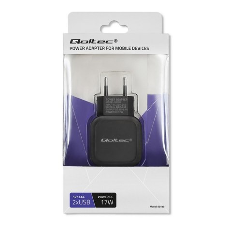 Ładowarka sieciowa 17W | 5V | 3.4A | 2xUSB Qoltec Ładowarka sieciowa 17W | 5V | 3.4A | 2xUSB Qoltec