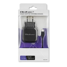 Ładowarka sieciowa 17W | 5V | 3.4A | 2xUSB + kabel USB typC Qoltec