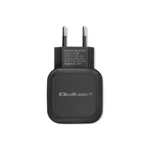 Ładowarka sieciowa 17W | 5V | 3.4A | 2xUSB + kabel USB typC Qoltec Ładowarka sieciowa 17W | 5V | 3.4A | 2xUSB + kabel USB typC Qoltec