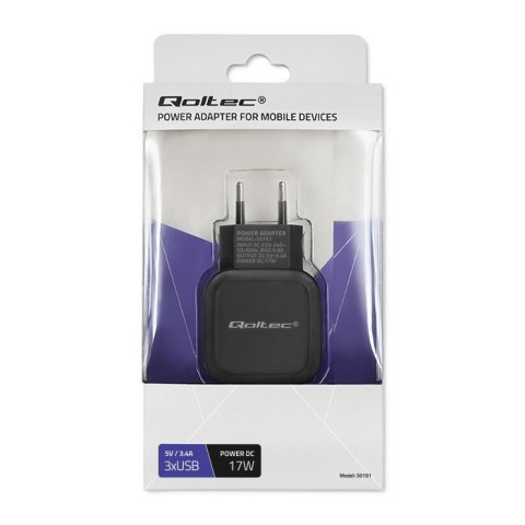 Ładowarka sieciowa 17W | 5V | 3.4A | 3xUSB Qoltec Ładowarka sieciowa 17W | 5V | 3.4A | 3xUSB Qoltec