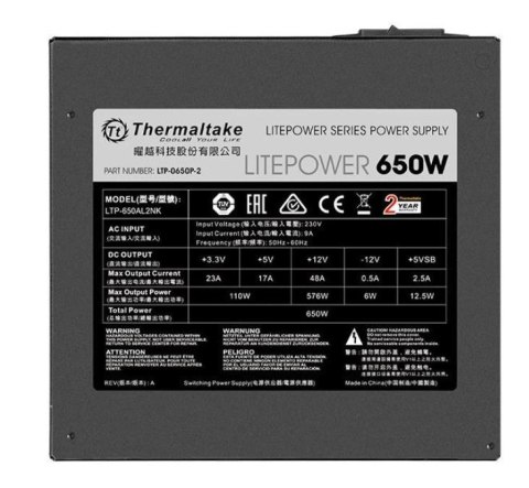 Litepower II Black 650W (Active PFC, 2xPEG, 120mm, Single Rail) Thermaltake