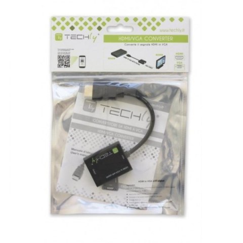 Adapter HDMI męski na VGA żeński, czarny, 10cm Techly Adapter HDMI męski na VGA żeński, czarny, 10cm Techly