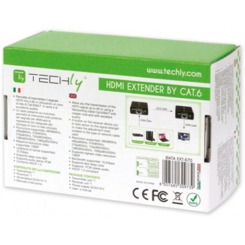 Extender HDMI po skrętce Cat.6/6a/7, do 60m, FullHD 3D, czarny Techly Extender HDMI po skrętce Cat.6/6a/7, do 60m, FullHD 3D, czarny Techly