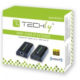Extender/splitter HDMI po skrętce Cat.5e/6/6a/7 do 120m, over IP, czarny Techly