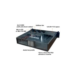 Kompaktowa obudowa PC ATX Rack 19cali 2U czarna Techly