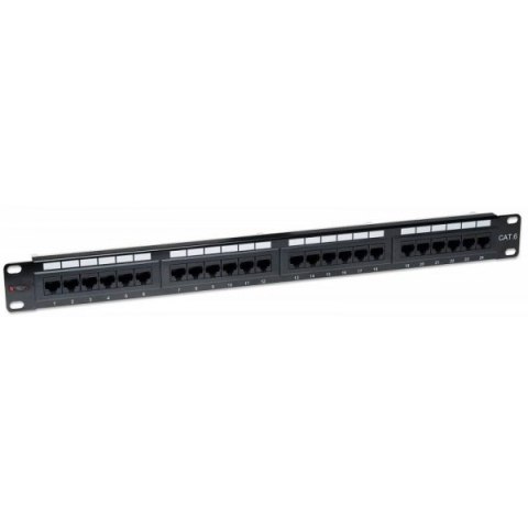Patch panel 1U UTP 24xR J45 Cat.6, czarny Techly