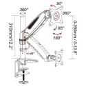 Ramię biurkowe z amortyzatorem gazowym monitor 15-27cali, 8kg, srebrno-czarne Techly