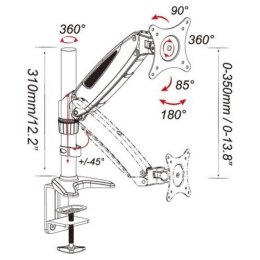Ramię biurkowe z amortyzatorem gazowym monitor 15-27cali, 8kg, srebrno-czarne Techly