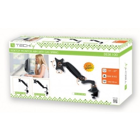Ramię biurkowe z amortyzatorem gazowym monitor 15-27cali, 8kg, srebrno-czarne Techly Ramię biurkowe z amortyzatorem gazowym monitor 15-27cali, 8kg, srebrno-czarne Techly