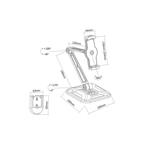 Ramię biurkowe/ścienne do Tabletu i iPad 4,7-12cali regulowane czarne Techly Ramię biurkowe/ścienne do Tabletu i iPad 4,7-12cali regulowane czarne Techly