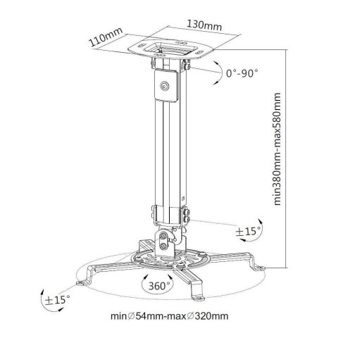 Ramię sufitowe do projektora 38-58cm, 13,5kg, srebrny Techly Ramię sufitowe do projektora 38-58cm, 13,5kg, srebrny Techly