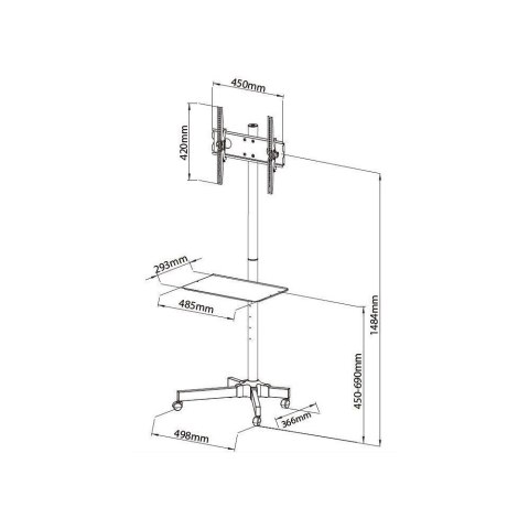 Stojak mobilny LCD/LED 23-55cali regulowany z półką, czarny Techly Stojak mobilny LCD/LED 23-55cali regulowany z półką, czarny Techly