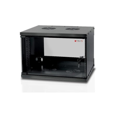 Szafka wisząca ECO 19cali 6U/450mm szklane drzwi zmontowana czarna Techly